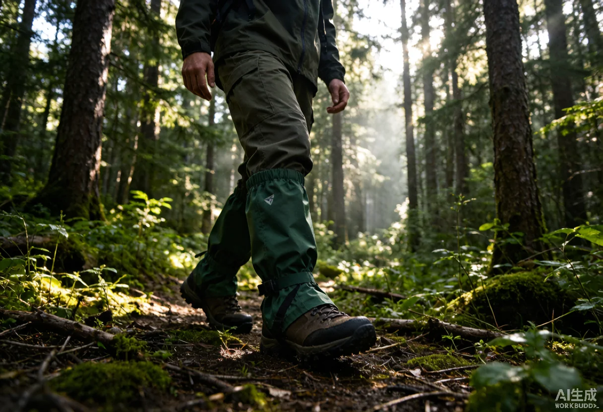 Hiker walking through misty forest trail