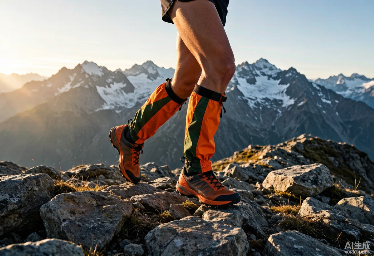 Trail runner on mountain ridge at sunrise